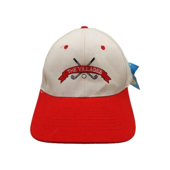 The Villages Golf Embroidered Snapback Baseball Cap Cream Red Embroidered - Picture 1 of 7